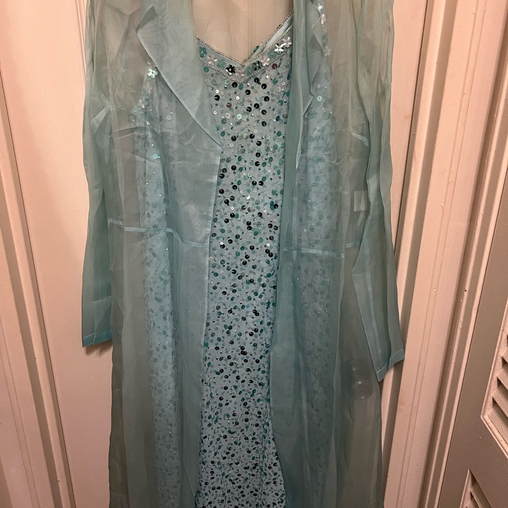 Elegant Blue Sequin Dress with Sheer Overlay